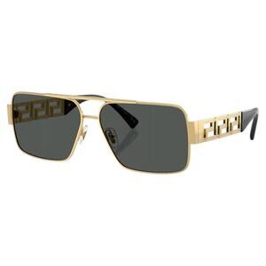 New VERSACE Sunglasses Gold Metal Greca Logo Rectangle Black Gray